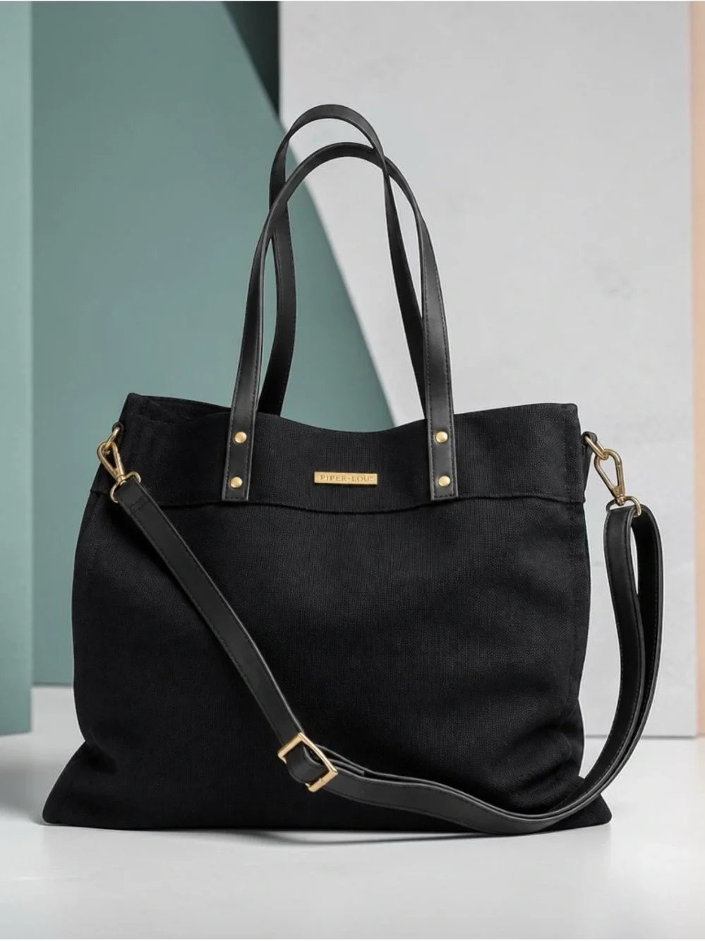 Ralph Lauren Black Canvas Tote Bag with Removable Strap